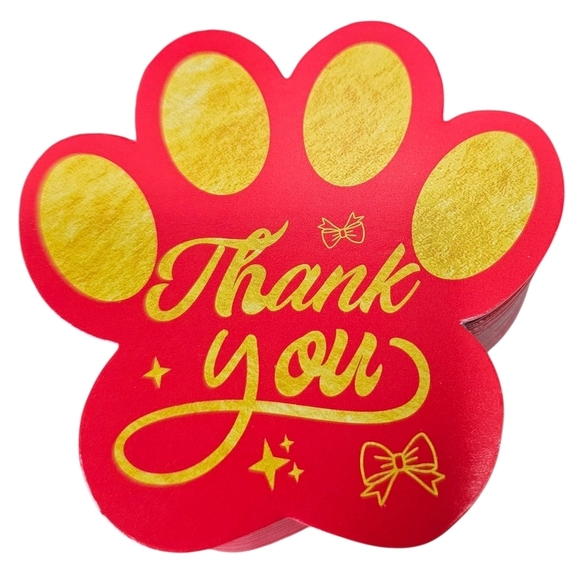 Other - Thank You Paw Cards In Red And Gold. 100 Count, 3.14", New!